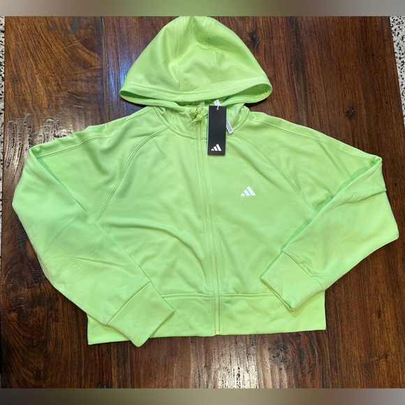 NWT!🔥Adidas AEROREADY GAME AND GO FULL-ZIP HOODED FLEECE JACKET Women Lime - Picture 10 of 15